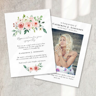 Blommigt för vattenfärg Fotosympati Funeral Memori Tack Kort