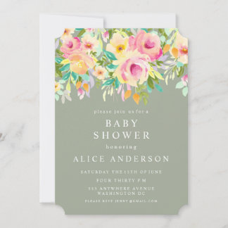 Blommigt för vattenfärg Garden Baby Shower Inbjuda Inbjudningar