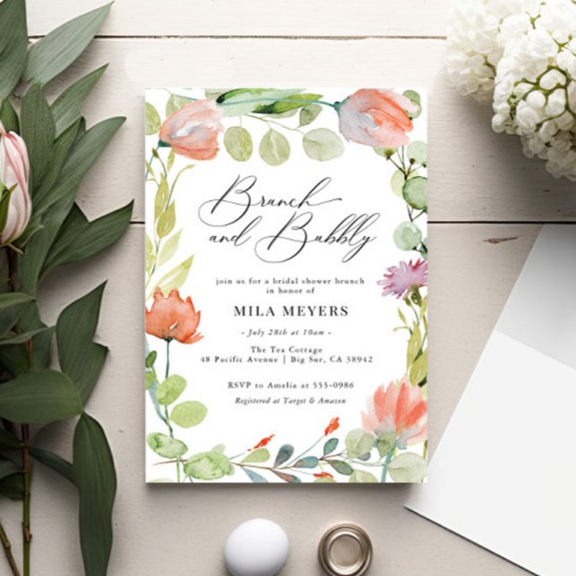 Blommigt för vattenfärg Grönt Bubbelskugga för  av Inbjudningar (Skapare uppladdad)