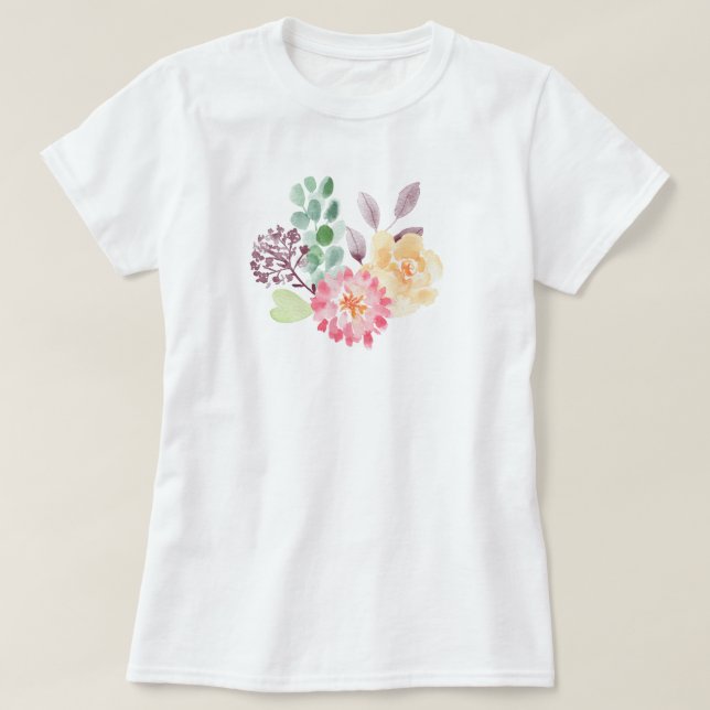Blommigt för vattenfärg i chic Arrangemang T Shirt (Design framsida)