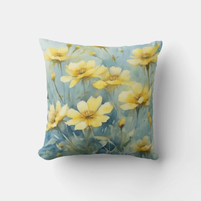 Blommigt för vattenfärg i  för Gult av Springtime Kudde (Framsida)