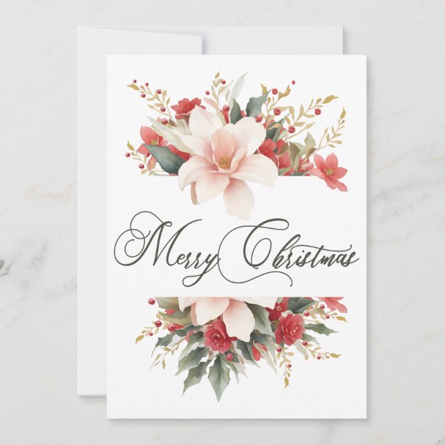 Blommigt för vattenfärg i god jul-kalligrafi julkort (Framsida)