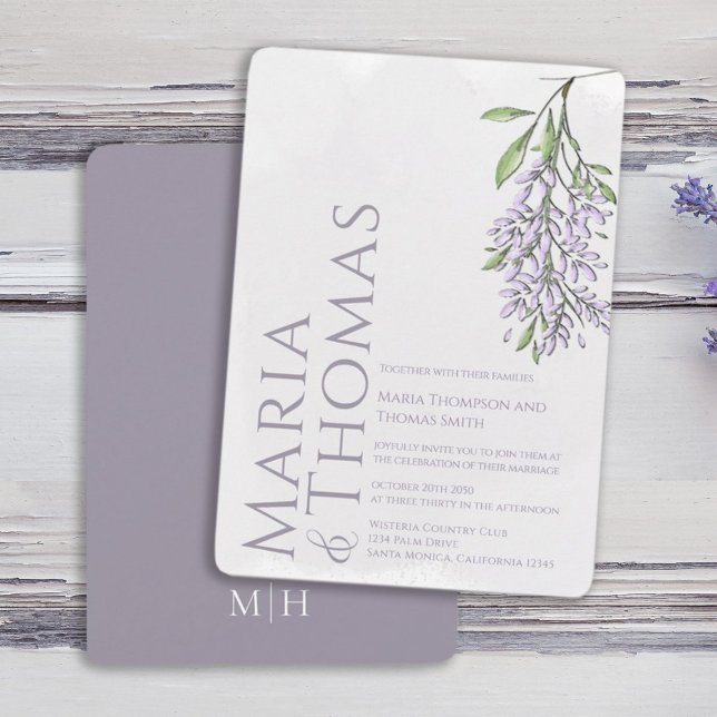 Blommigt för vattenfärg i Lilac Modern Elegant  Inbjudningar (Elegant lilac lavender wisteria floral flower wedding invitations. )