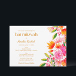 Blommigt för vattenfärg i modern Rosa Orange Bat m Inbjudningar<br><div class="desc">Bat mitzvah inbjudan till Blommigt för vattenfärg i modern Rosa Orange</div>