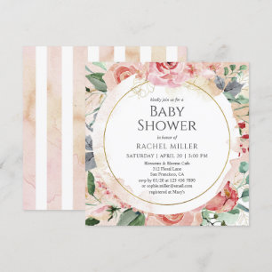 Blommigt för vattenfärg i shabby chic babyskal inbjudningar