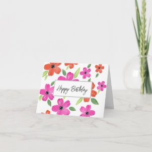 Blommigt för vattenfärg i shock rosa och Orange, M Kort
