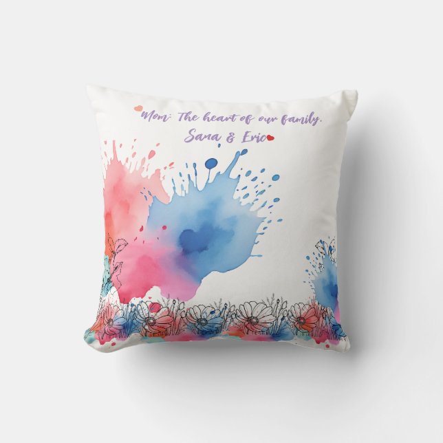 Blommigt för vattenfärg Modern gåva för Mamma med  Kudde (Framsida)