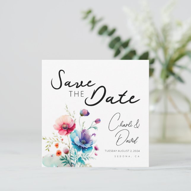 Blommigt för vattenfärg Modern Spara datum (Stående Fram)