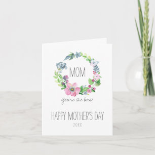 Blommigt för vattenfärg och fjäril Mors dag Kort