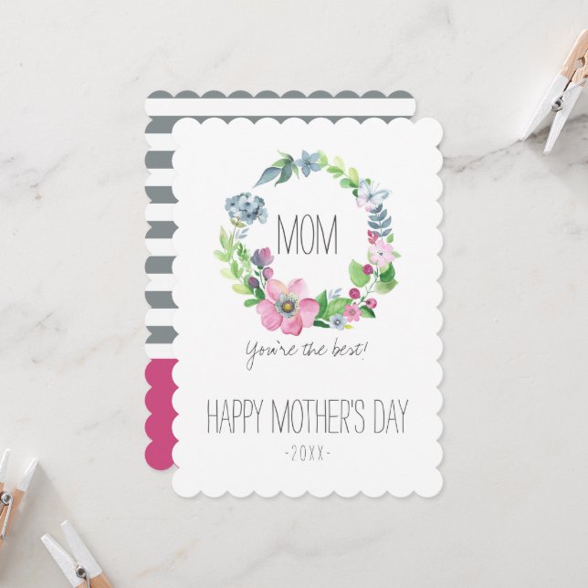 Blommigt för vattenfärg och fjäril | Mors dag Kort (Fram/Back In Situ)