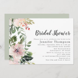 Blommigt för vattenfärg och grön Möhippa Inbjudningar