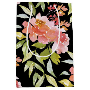 Blommigt för vattenfärg på svart