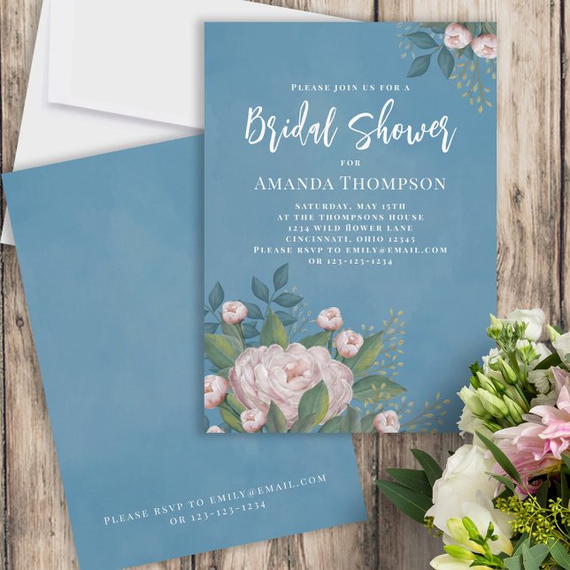 Blommigt för vattenfärg Rosa Botanisk Möhippa Inbjudningar (Skapare uppladdad)