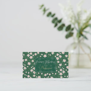 Blommigt för vattenfärg Rosa Botanisk Mörk grönt u Visitkort