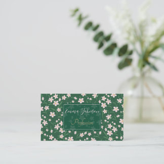 Blommigt för vattenfärg Rosa Botanisk Mörk grönt u Visitkort