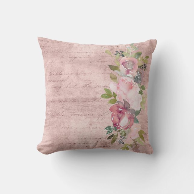 Blommigt för vattenfärg Rosa-dekorfärg på Dusty Ro Kudde (Framsida)