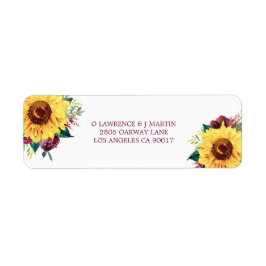 Blommigt för vattenfärg Solblommor Burgundy Ro Returadress Etikett