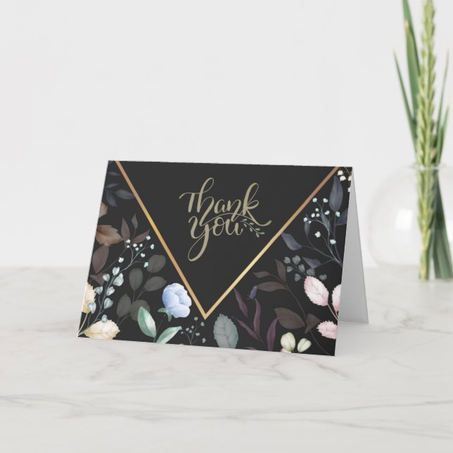 Blommigt för vattenfärg, svart och Guld Tack (Framsida)