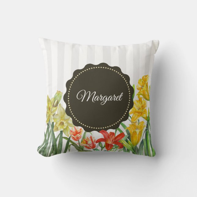 Blommigt för vattenfärg Vår blommor Kudde (Framsida)