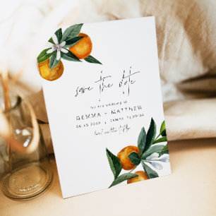 Blommigt för vattenfärgen Citrus Orange Spara datu Inbjudningar