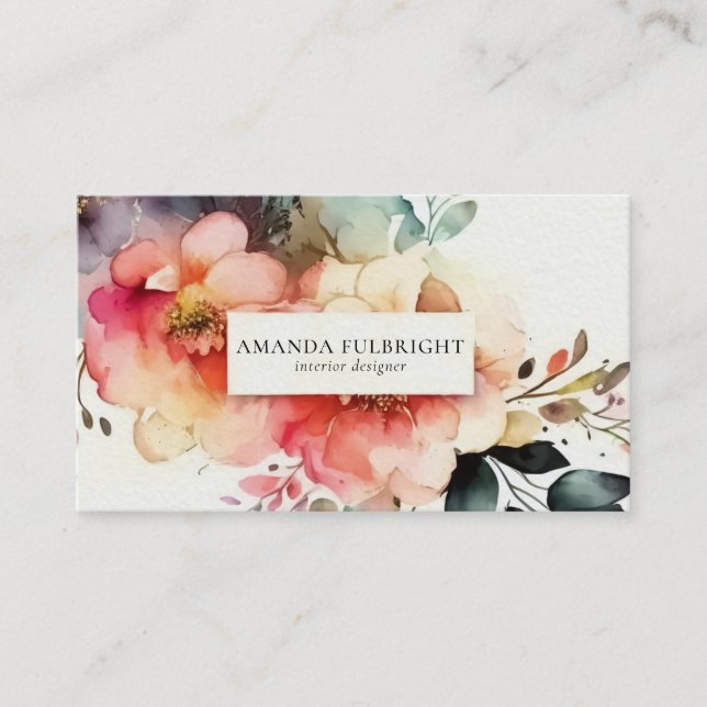 Blommigt för vattenfärgen Elegant Modern Insida De Visitkort (Framsida)
