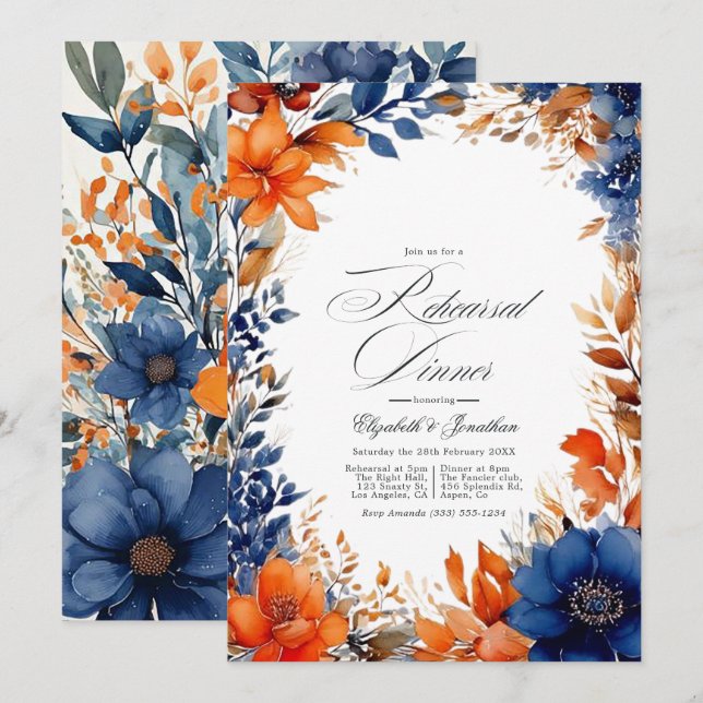 Blommigt för vattenfärgen  för förnyelse av marin  inbjudningar (Fram/baksida)