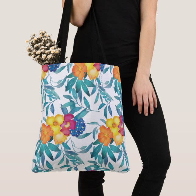 Blommigt för vattenfärgen Söt Tote Bag Tygkasse (Närbild)