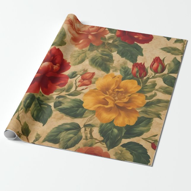Blommigt för vattenfärgen Vintage, Trendig Samling Presentpapper (Utrullad)
