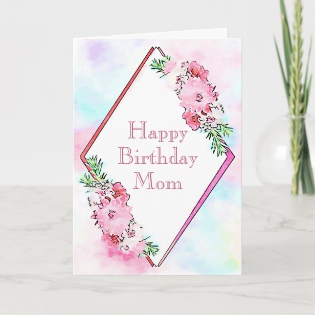 Blommigt för vattenfärgning Rosa Birthday Card för Kort (Framsida)
