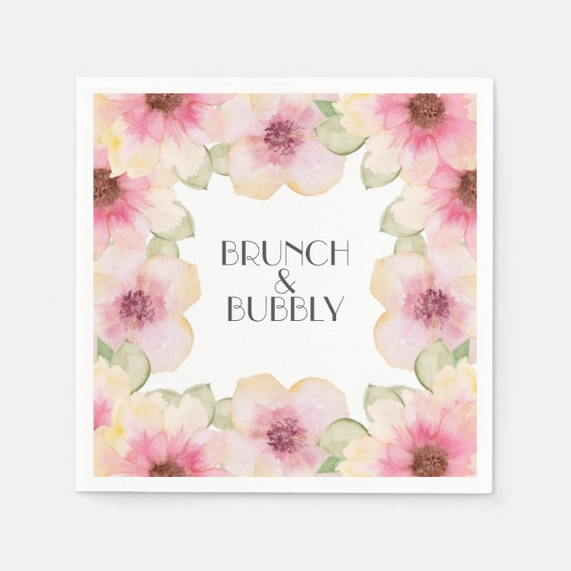 Blommigt för vattenfärgning Rosa Brunch & Bubly Pappersservett (Framsidan)