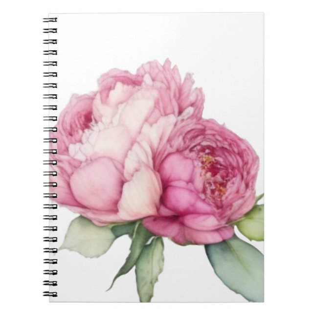 Blommigt för vattenfärgning rosa rosa peonies rosa anteckningsbok (Framsidan)