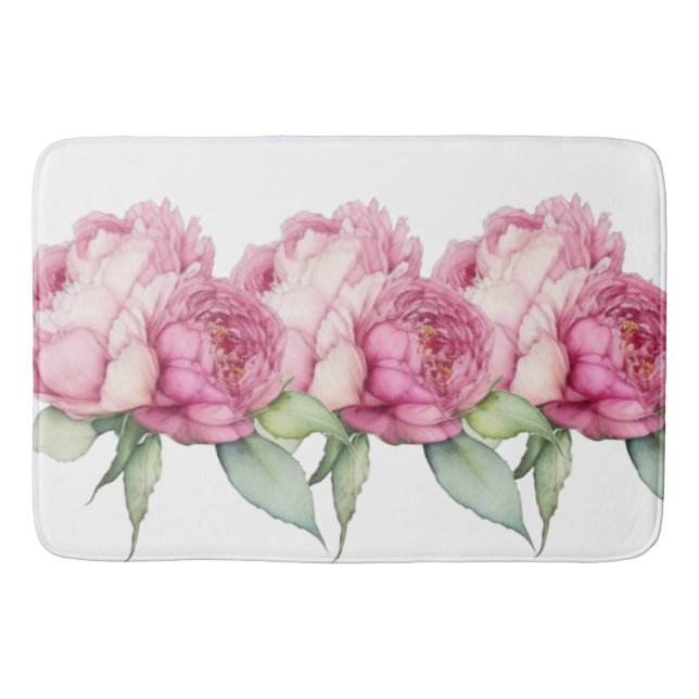 Blommigt för vattenfärgning rosa rosa peonies rosa badrumsmatta (Framsidan)