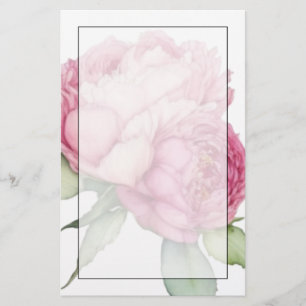 Blommigt för vattenfärgning rosa rosa peonies rosa brevpapper