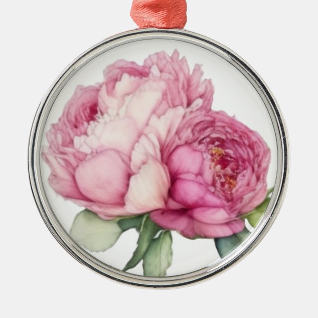 Blommigt för vattenfärgning rosa rosa peonies rosa julgransprydnad metall (Framsidan)