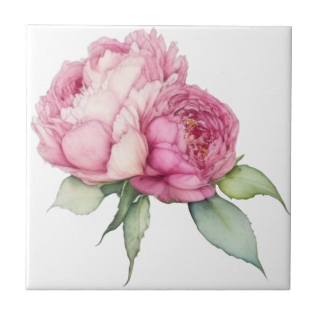 Blommigt för vattenfärgning rosa rosa peonies rosa kakelplatta (Framsidan)