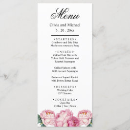 Blommigt för vattenfärgning rosa rosa peonies rosa meny