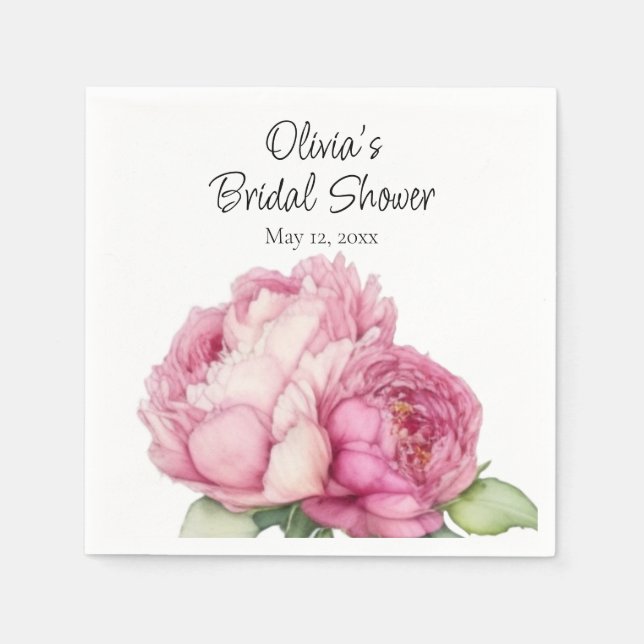 Blommigt för vattenfärgning rosa rosa peonies rosa pappersservett (Framsidan)