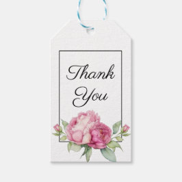 Blommigt för vattenfärgning rosa rosa peonies rosa presentetikett