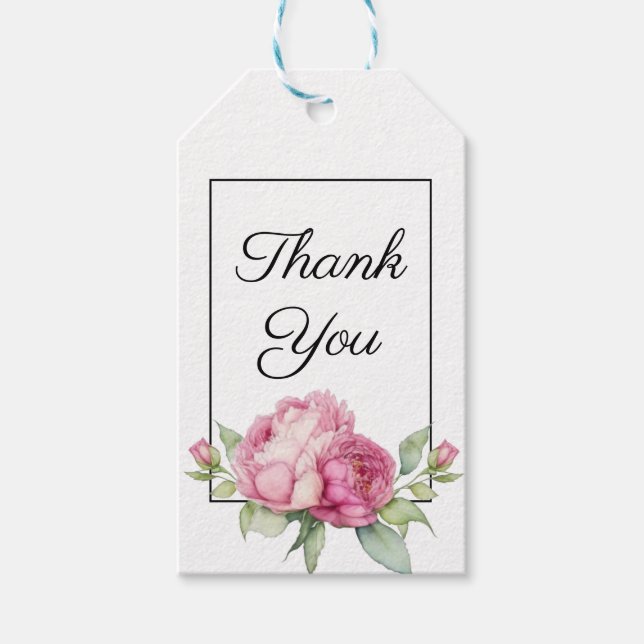 Blommigt för vattenfärgning rosa rosa peonies rosa presentetikett (Framsidan)