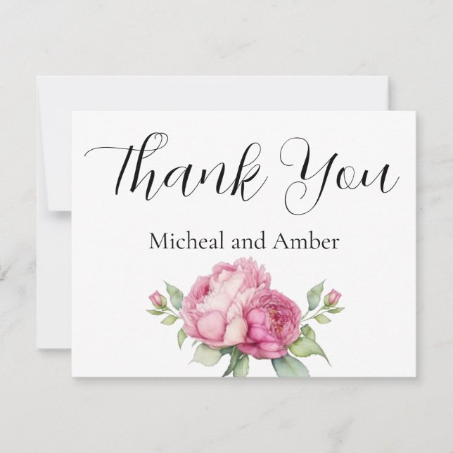 Blommigt för vattenfärgning rosa rosa peonies rosa tack kort (Framsida)