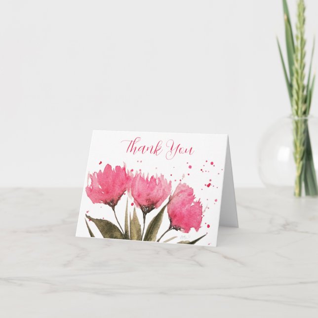 Blommigt för vattenfärgning - Rosa - tackkort (Framsida)
