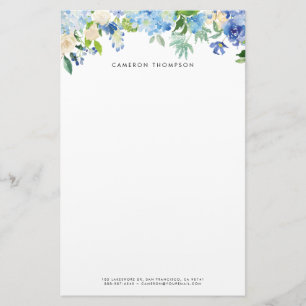 Blommigt för vattenfärgsblått Hydrangeas och Vit r Brevpapper