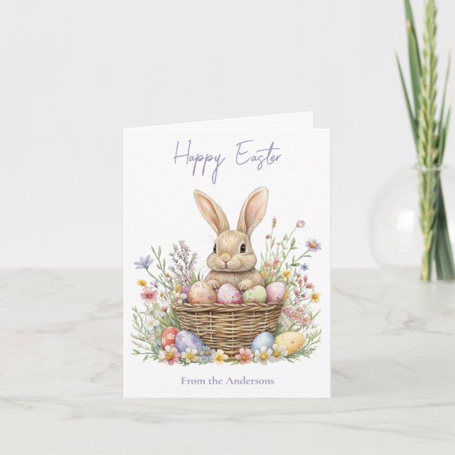 Blommigt för vattenfärgsbunny och Påskägg Helgkort (Framsida)