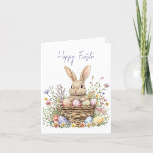 Blommigt för vattenfärgsbunny och Påskägg Helgkort