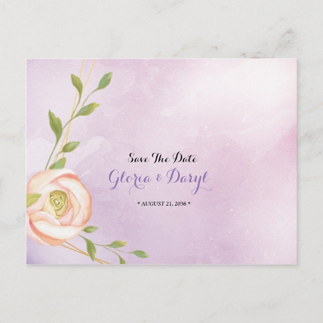 blommigt för vattenfärgschic lila Spara datum Meddelande Vykort (Framsida)