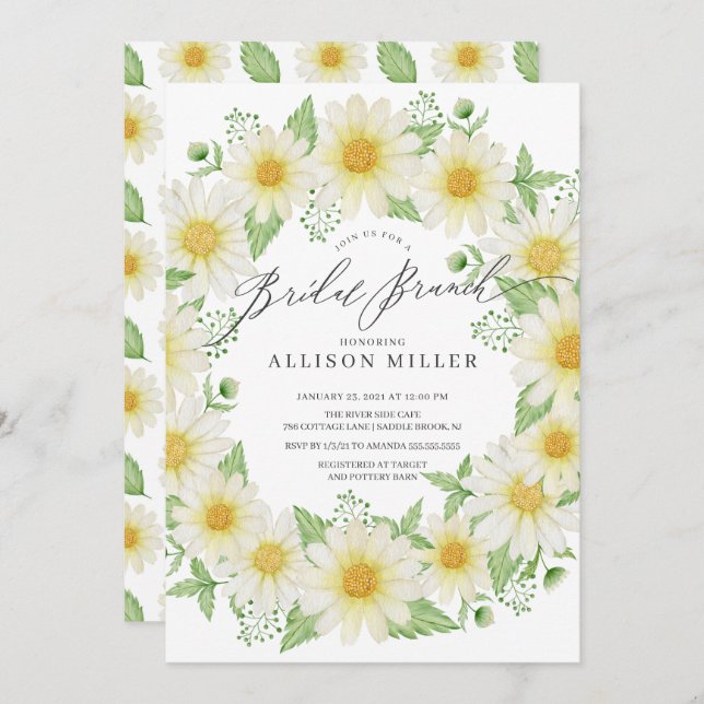 Blommigt för vattenfärgsfärgen Färsk Blommigt, Möh Inbjudningar (Fram/baksida)