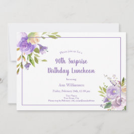 Blommigt för vattenfärgsLila 90:e överraskningsföd Inbjudningar