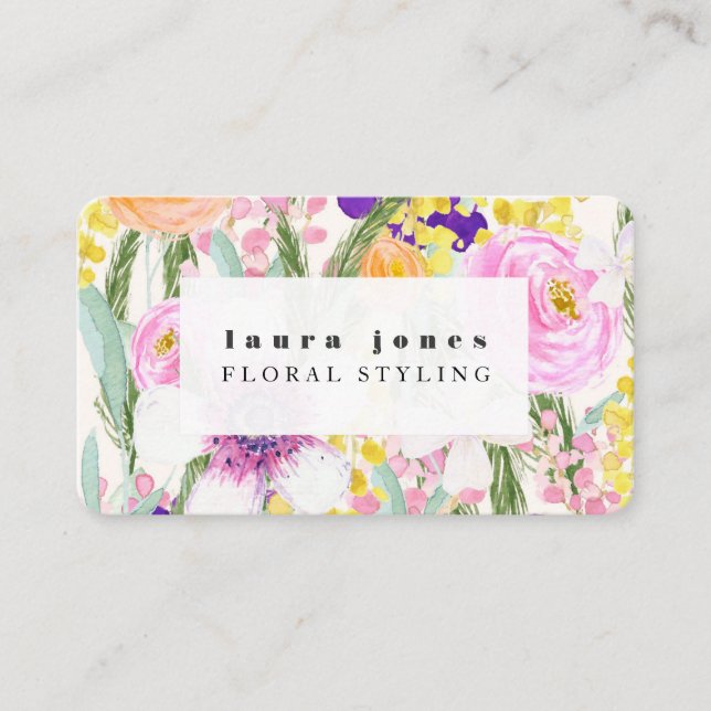 Blommigt för vattenfärgsmålning Hair Stylist mall  Visitkort (Framsida)