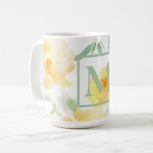 blommigt för vattenfärgsorange i gulten elegant kaffemugg