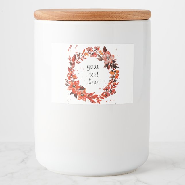 Blommigt för vattenfärgsOrange Mat Etiketter (Framsida)